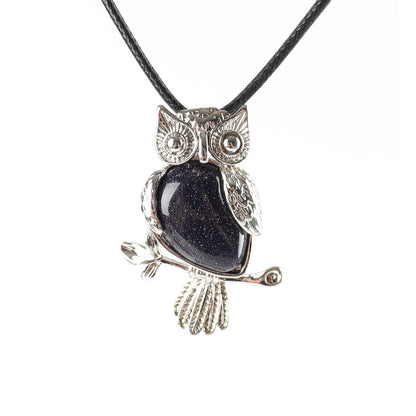 Owl Pendant Spiritual Necklace With Natural Gemstone 1.3 Inch