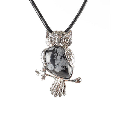 Owl Pendant Spiritual Necklace With Natural Gemstone 1.3 Inch
