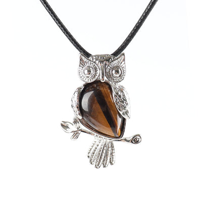 Owl Pendant Spiritual Necklace With Natural Gemstone 1.3 Inch