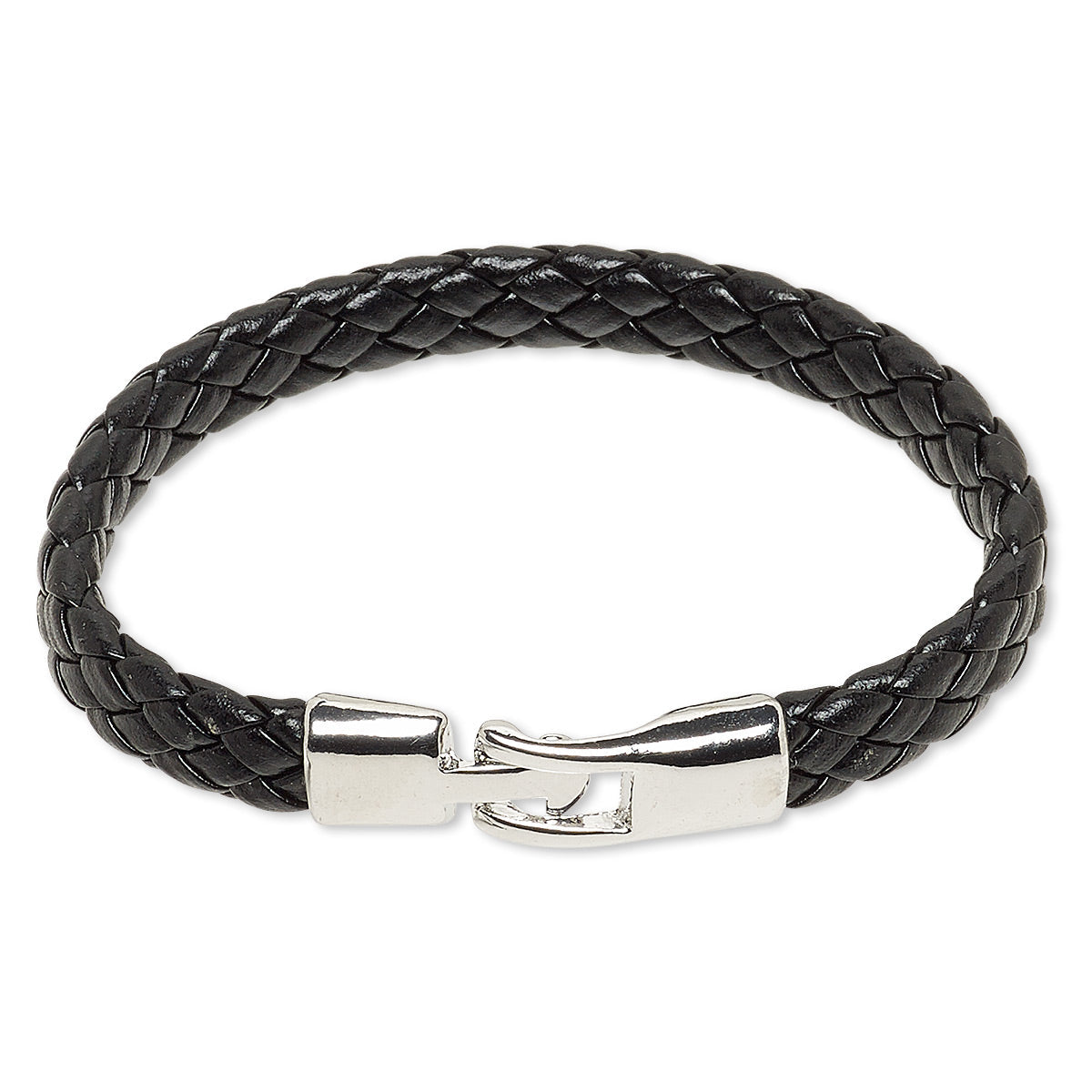 Black Leather Braided Bracelet With Buckle Clasp
