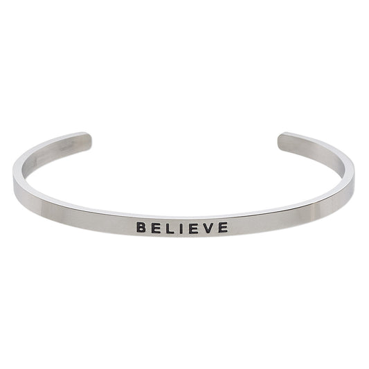 Stainless Steel "believe" Inspirational Cuff Bracelet