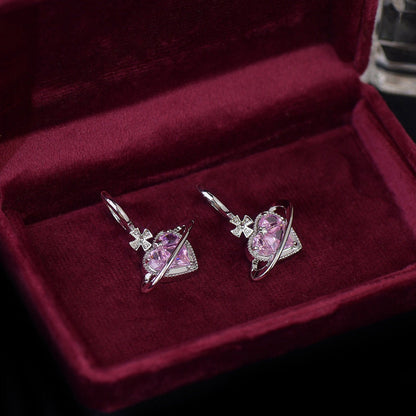 [] Pink Heart Huggie Earrings