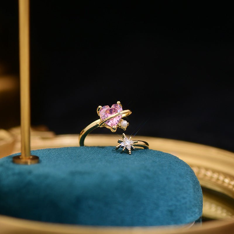 [] Pink Heart Shooting Star Ring
