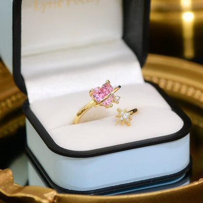 [] Pink Heart Shooting Star Ring