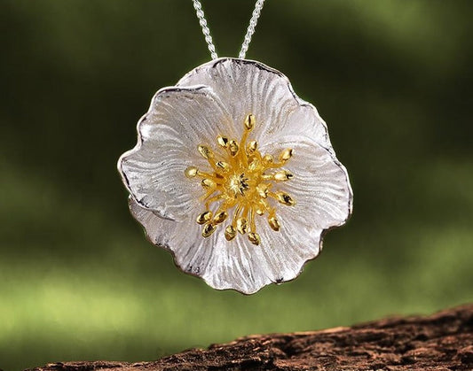 Blooming Poppy Sterling Silver Necklace