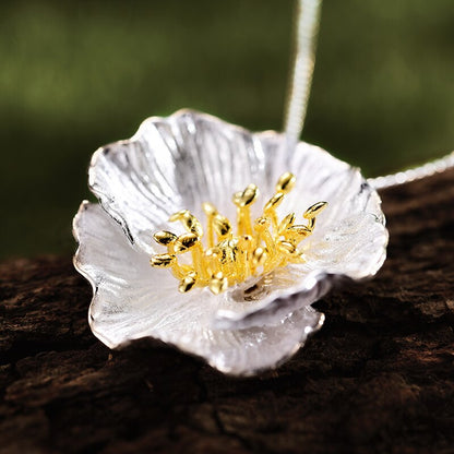Blooming Poppy Sterling Silver Necklace