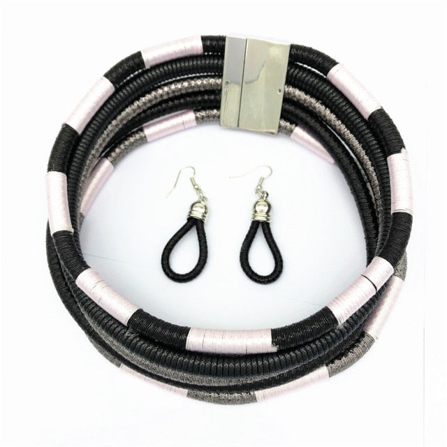 Multi-layered African Style Necklace Choker and Earrings
