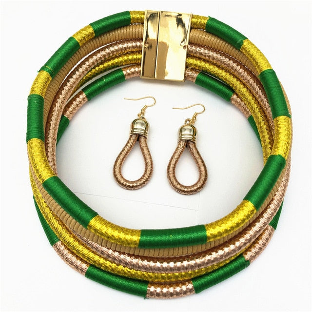 Multi-layered African Style Necklace Choker and Earrings