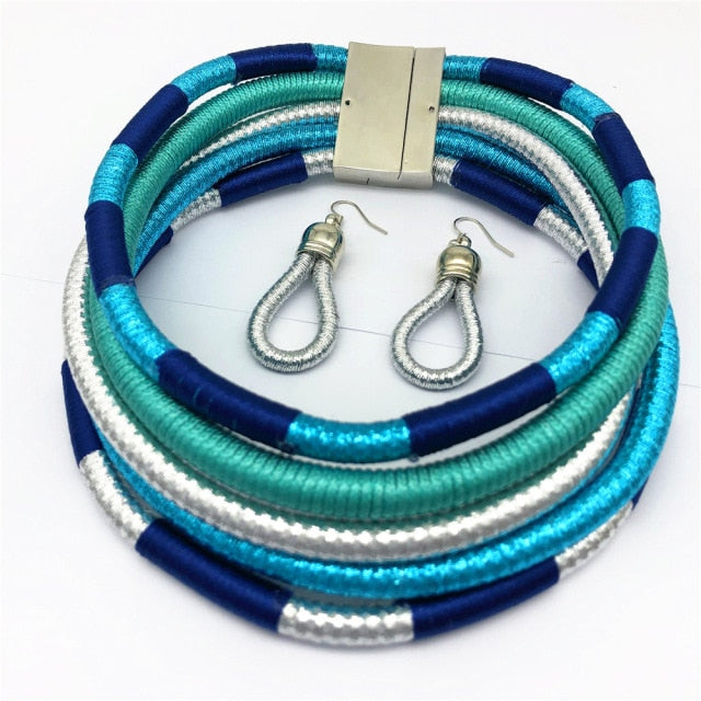 Multi-layered African Style Necklace Choker and Earrings