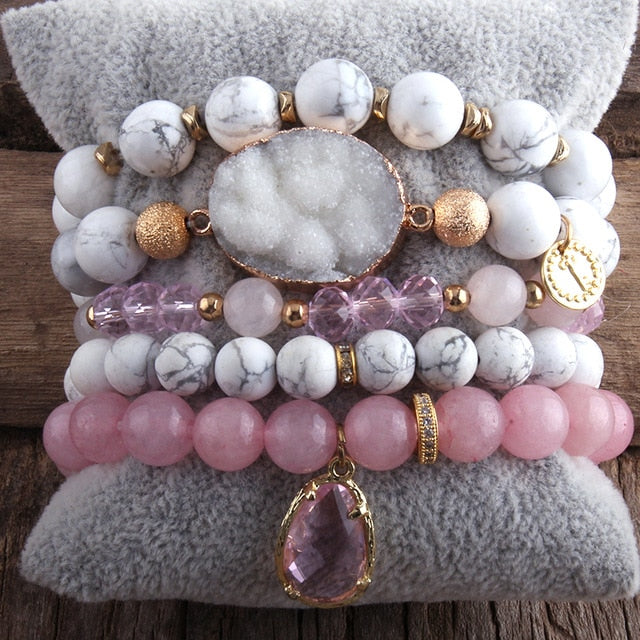 5 Pc Druzy Bracelet Set