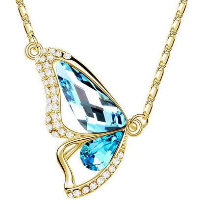 Butterfly Crystals Pendant Silver Plated Necklace