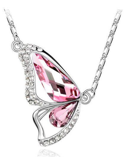 Butterfly Crystals Pendant Silver Plated Necklace