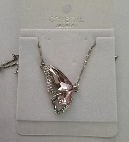 Butterfly Crystals Pendant Silver Plated Necklace