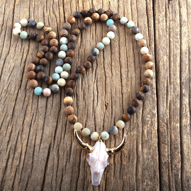 Buffalo Skull Real Stone Necklace