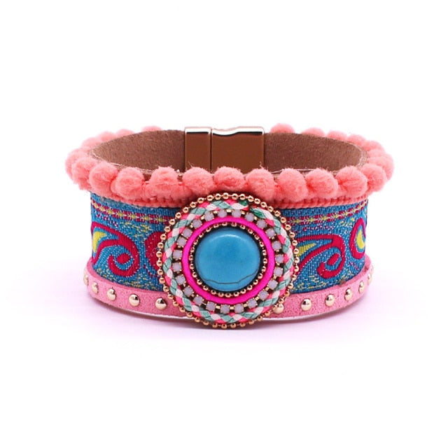 Leather and Stone Bracelet