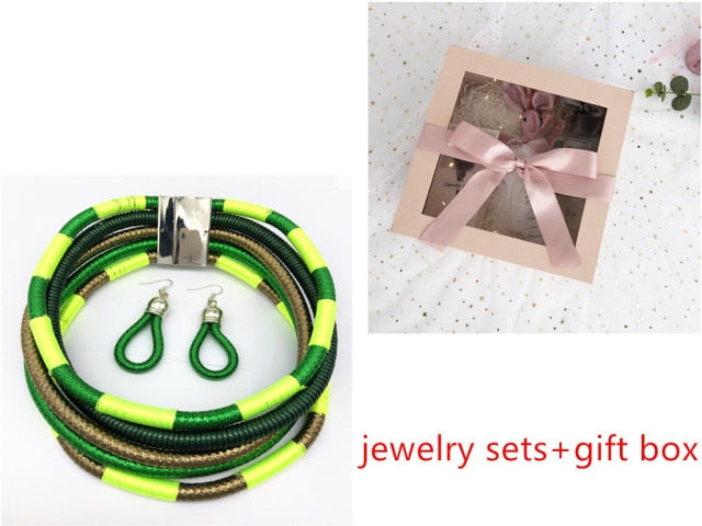 Multi-layered African Style Necklace Choker and Earrings