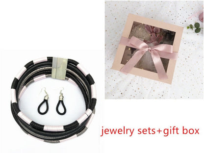 Multi-layered African Style Necklace Choker and Earrings