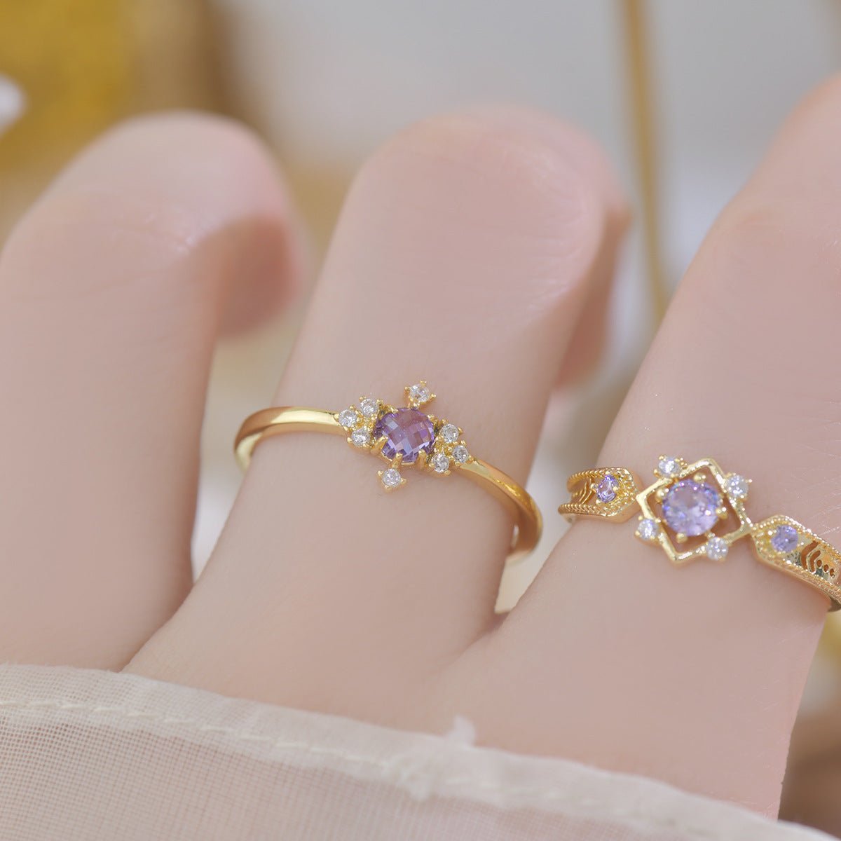 Amethyst Baroque Ring Set