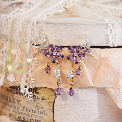 Purple Flower Drop Earrings