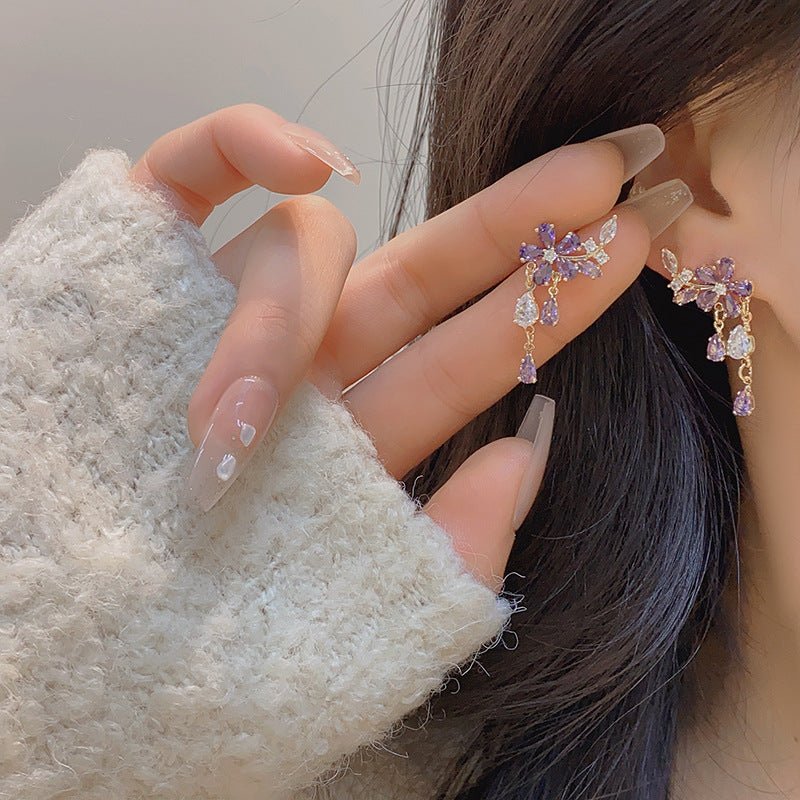 Purple Flower Drop Earrings