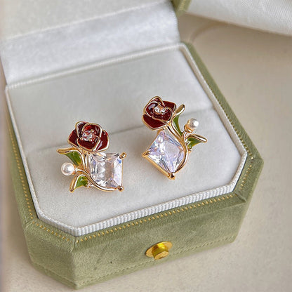 Red Rose Earrings
