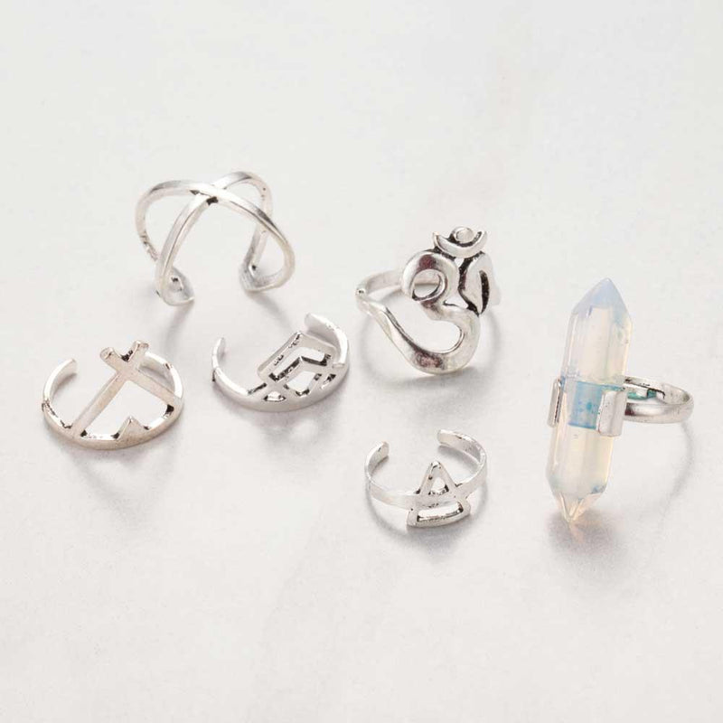 6 Pieces Crystal Ring Set