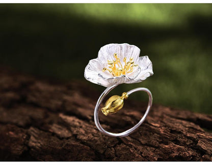 Blooming Poppy Sterling Silver Ring