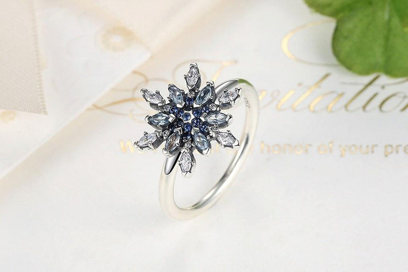 Blue Snowflake Silver Ring