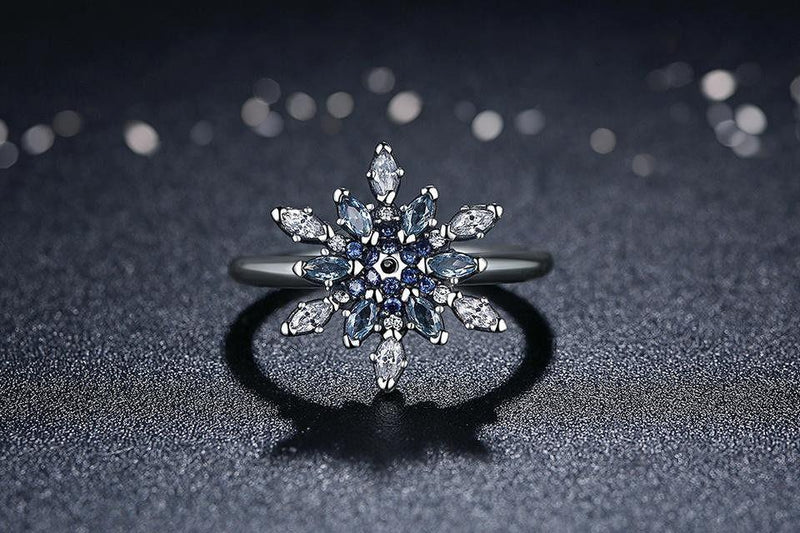 Blue Snowflake Silver Ring