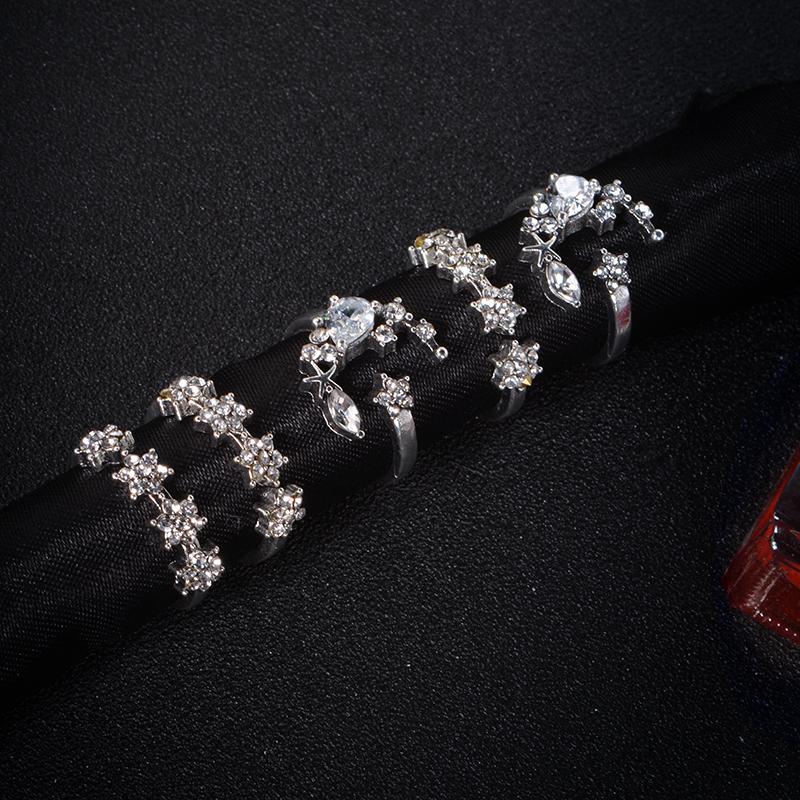 Celestial Crescent Moon & Stars Ring Set