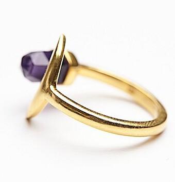 Crescent Moon & Purple Crystal Wrap Ring