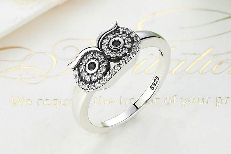 Crystal Owl Silver Ring