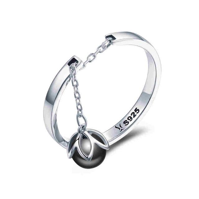 Dangling Pearl Flower Sterling Silver Ring