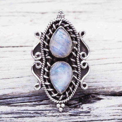 Double Water Drop Moonstone Ring