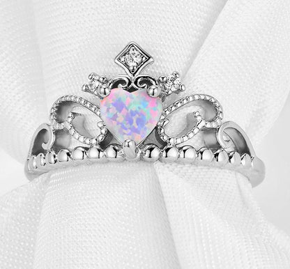 Fire Opal Crown Silver Ring