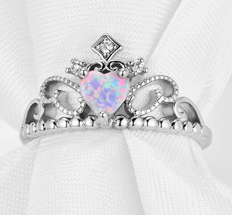 Fire Opal Crown Silver Ring