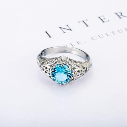Flower Aquamarine Silver Ring