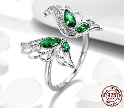 Green Butterfly Wings Sterling Silver Ring