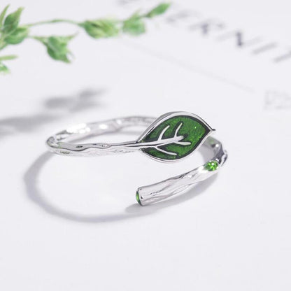 Green Leaf Fairy Silver Ring