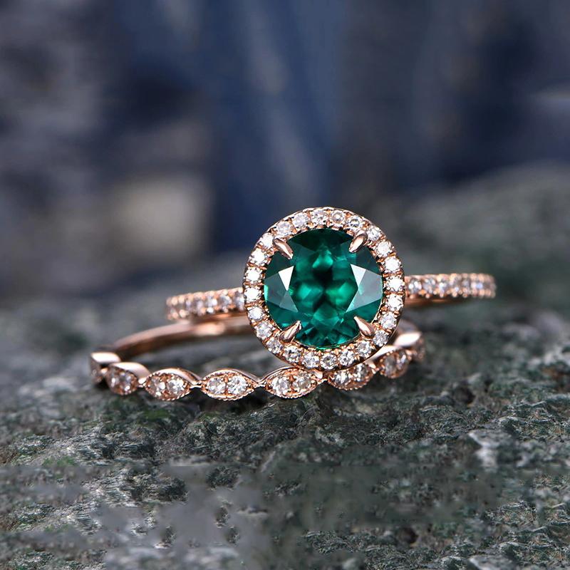 Green Crystal Ring Set