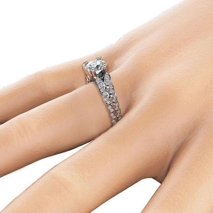 Majestic Crystal Flower Silver Ring