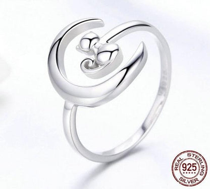 Moon Kitten Sterling Silver Ring