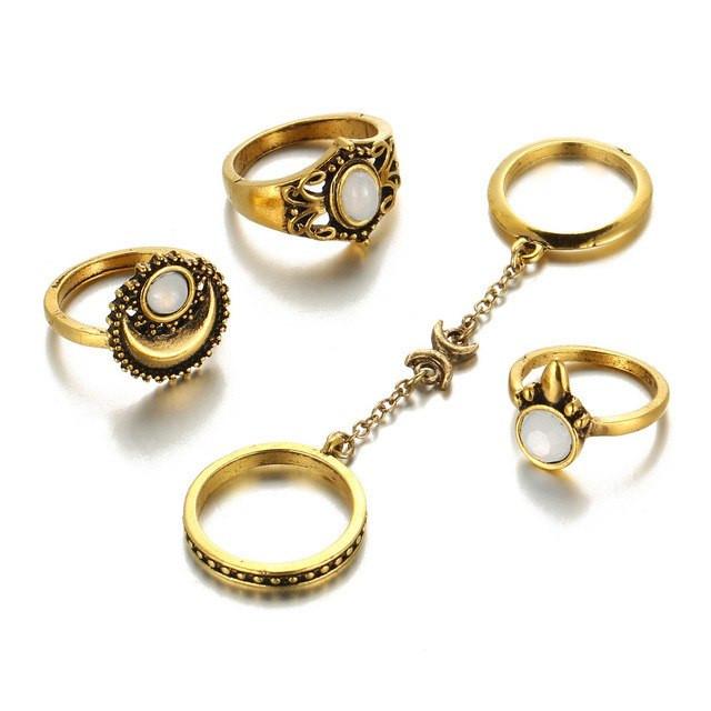 Moon & Sun Opal Ring Set