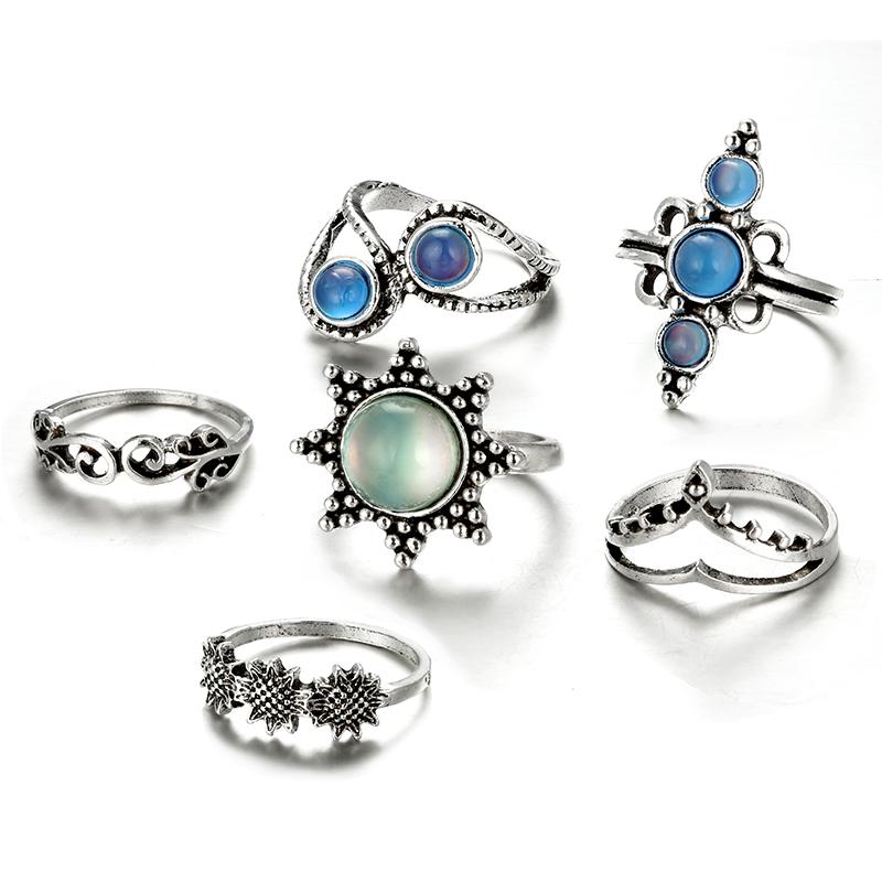 Natural Opal Stone & Moonstone Ring Set