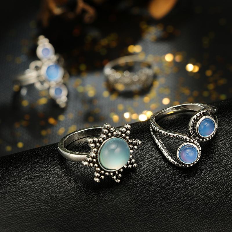 Natural Opal Stone & Moonstone Ring Set