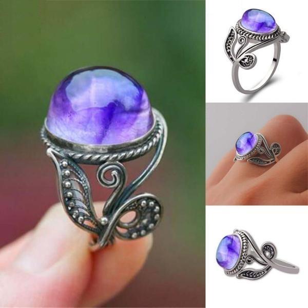 Purple Moonstone Flower Ring