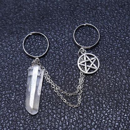 Quartz Crystal Pentagram Chain Ring