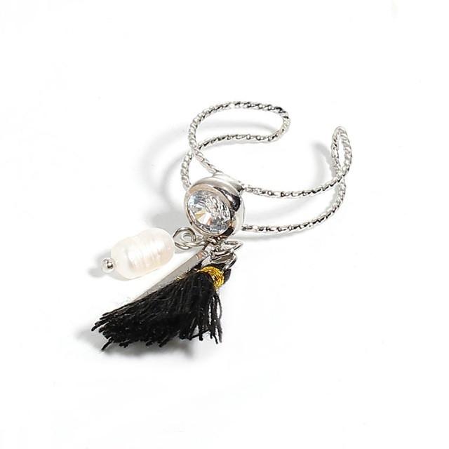 Rhinestone Crystal Tassel Open Ring