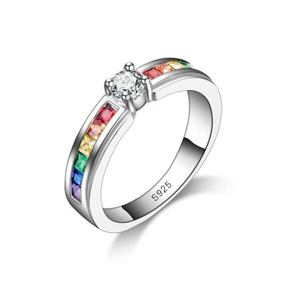 Rhinestone Rainbow Sterling Silver Ring
