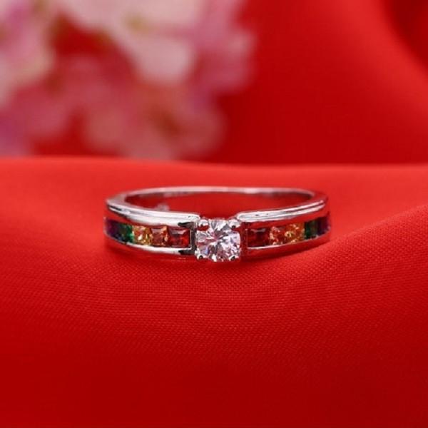 Rhinestone Rainbow Sterling Silver Ring